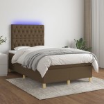 vidaXL Pat cu arcuri, saltea și LED, maro închis, 120x200 cm, textil vidaXL Pat cu arcuri, saltea și LED, maro închis, 120x200 cm, textil
