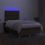 vidaXL Pat cu arcuri, saltea și LED, maro închis, 120x200 cm, textil vidaXL Pat cu arcuri, saltea și LED, maro închis, 120x200 cm, textil