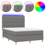 vidaXL Pat cu arcuri, saltea și LED, gri închis, 140x190 cm, textil