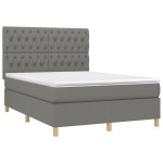 vidaXL Pat cu arcuri, saltea și LED, gri închis, 140x190 cm, textil