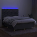 vidaXL Pat cu arcuri, saltea și LED, gri închis, 140x190 cm, textil