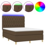vidaXL Pat cu arcuri, saltea și LED, maro închis, 140x190 cm, textil