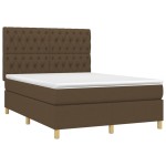 vidaXL Pat cu arcuri, saltea și LED, maro închis, 140x190 cm, textil