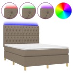 vidaXL Pat cu arcuri, saltea și LED, gri taupe, 140x190 cm, textil vidaXL Pat cu arcuri, saltea și LED, gri taupe, 140x190 cm, textil