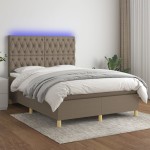 vidaXL Pat cu arcuri, saltea și LED, gri taupe, 140x190 cm, textil vidaXL Pat cu arcuri, saltea și LED, gri taupe, 140x190 cm, textil