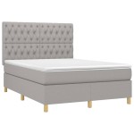 vidaXL Pat cu arcuri, saltea și LED, gri deschis, 140x200 cm, textil
