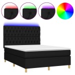 vidaXL Pat cu arcuri, saltea și LED, negru, 140x200 cm, textil