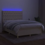 vidaXL Pat cu arcuri, saltea și LED, crem, 140x200 cm, textil