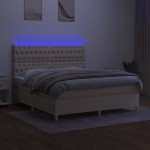 vidaXL Pat cu arcuri, saltea și LED, crem, 160x200 cm, textil