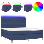 vidaXL Pat cu arcuri, saltea și LED, albastru, 160x200 cm, textil