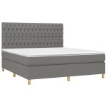 vidaXL Pat cu arcuri, saltea și LED, gri închis, 180x200 cm, textil