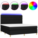vidaXL Pat cu arcuri, saltea și LED, negru, 180x200 cm, textil vidaXL Pat cu arcuri, saltea și LED, negru, 180x200 cm, textil