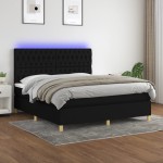 vidaXL Pat cu arcuri, saltea și LED, negru, 180x200 cm, textil vidaXL Pat cu arcuri, saltea și LED, negru, 180x200 cm, textil