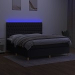 vidaXL Pat cu arcuri, saltea și LED, negru, 180x200 cm, textil vidaXL Pat cu arcuri, saltea și LED, negru, 180x200 cm, textil