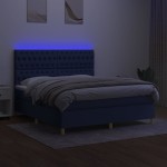 vidaXL Pat cu arcuri, saltea și LED, albastru, 180x200 cm, textil