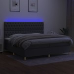 vidaXL Pat cu arcuri, saltea și LED, gri închis, 200x200 cm, textil