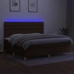 vidaXL Pat cu arcuri, saltea și LED, maro închis, 200x200 cm, textil