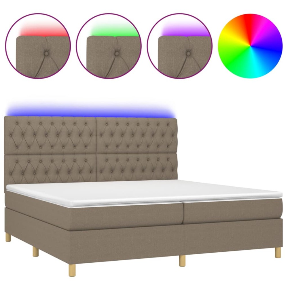 vidaXL Pat cu arcuri, saltea și LED, gri taupe, 200x200 cm, textil