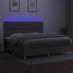vidaXL Pat cu arcuri, saltea și LED, gri taupe, 200x200 cm, textil