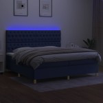 vidaXL Pat cu arcuri, saltea și LED, albastru, 200x200 cm, textil