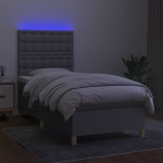 vidaXL Pat cu arcuri, saltea și LED, gri deschis, 80x200 cm, textil