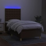 vidaXL Pat cu arcuri, saltea și LED, maro închis, 80x200 cm, textil