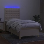 vidaXL Pat cu arcuri, saltea și LED, crem, 80x200 cm, textil