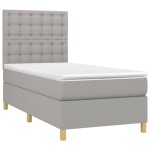 vidaXL Pat cu arcuri, saltea și LED, gri deschis, 90x190 cm, textil