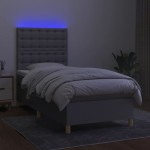 vidaXL Pat cu arcuri, saltea și LED, gri deschis, 90x190 cm, textil
