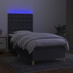 vidaXL Pat cu arcuri, saltea și LED, gri închis, 90x190 cm, textil