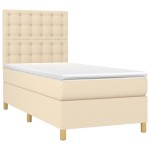 vidaXL Pat cu arcuri, saltea și LED, crem, 90x190 cm, textil