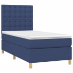 vidaXL Pat cu arcuri, saltea și LED, albastru, 90x190 cm, textil