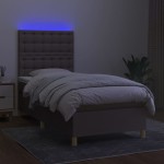 vidaXL Pat cu arcuri, saltea și LED, gri taupe, 90x200 cm, textil
