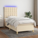 vidaXL Pat cu arcuri, saltea și LED, crem, 90x200 cm, textil vidaXL Pat cu arcuri, saltea și LED, crem, 90x200 cm, textil