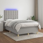 vidaXL Pat cu arcuri, saltea și LED, gri deschis, 120x200 cm, textil