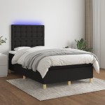vidaXL Pat cu arcuri, saltea și LED, negru, 120x200 cm, textil vidaXL Pat cu arcuri, saltea și LED, negru, 120x200 cm, textil