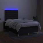 vidaXL Pat cu arcuri, saltea și LED, negru, 120x200 cm, textil vidaXL Pat cu arcuri, saltea și LED, negru, 120x200 cm, textil