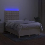 vidaXL Pat cu arcuri, saltea și LED, crem, 120x200 cm, textil
