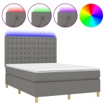 vidaXL Pat cu arcuri, saltea și LED, gri închis, 140x190 cm, textil