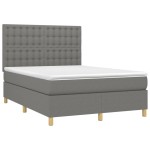 vidaXL Pat cu arcuri, saltea și LED, gri închis, 140x190 cm, textil