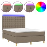 vidaXL Pat cu arcuri, saltea și LED, gri taupe, 140x190 cm, textil vidaXL Pat cu arcuri, saltea și LED, gri taupe, 140x190 cm, textil