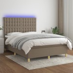 vidaXL Pat cu arcuri, saltea și LED, gri taupe, 140x190 cm, textil vidaXL Pat cu arcuri, saltea și LED, gri taupe, 140x190 cm, textil