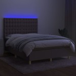 vidaXL Pat cu arcuri, saltea și LED, gri taupe, 140x190 cm, textil vidaXL Pat cu arcuri, saltea și LED, gri taupe, 140x190 cm, textil