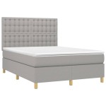 vidaXL Pat cu arcuri, saltea și LED, gri deschis, 140x200 cm, textil