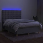 vidaXL Pat cu arcuri, saltea și LED, gri deschis, 140x200 cm, textil