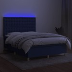 vidaXL Pat cu arcuri, saltea și LED, albastru, 140x200 cm, textil