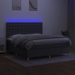 vidaXL Pat cu arcuri, saltea și LED, gri închis, 160x200 cm, textil vidaXL Pat cu arcuri, saltea și LED, gri închis, 160x200 cm, textil