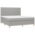 vidaXL Pat cu arcuri, saltea și LED, gri deschis, 180x200 cm, textil