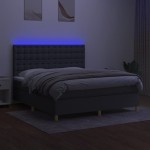 vidaXL Pat cu arcuri, saltea și LED, gri închis, 180x200 cm, textil