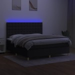 vidaXL Pat cu arcuri, saltea și LED, negru, 180x200 cm, textil